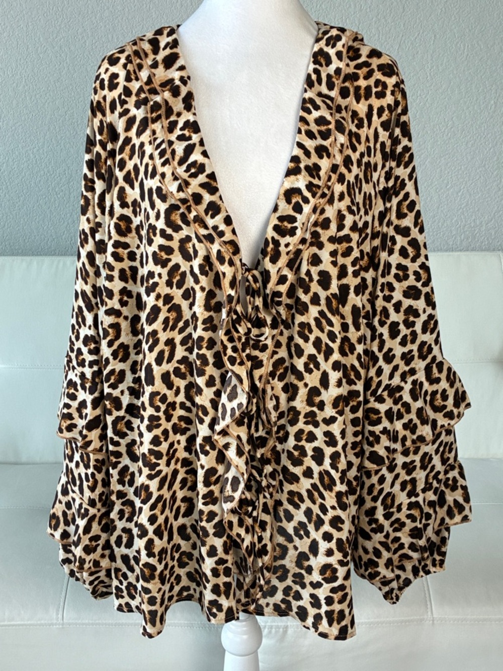 Torrid Leopard Print Ruffle Tie-Front Blouse in Tan & Brown
